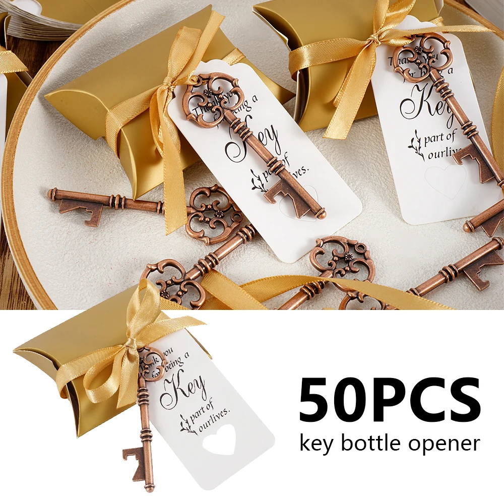 50pcs Vintage Key Bottle Opener Beer Opener Keychain With Tag Skeleton Key Bottle Opener For Wedding Engagement Christmas Party