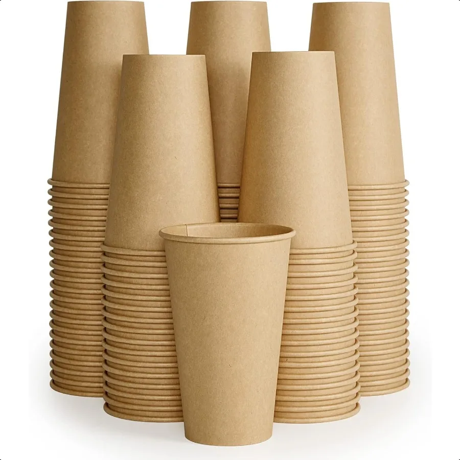 

100 Pack 16 oz Kraft Paper Coffee Cups for Water Juice and Tea Hot Coffee Cups for Home Restaurant Store and Cafe