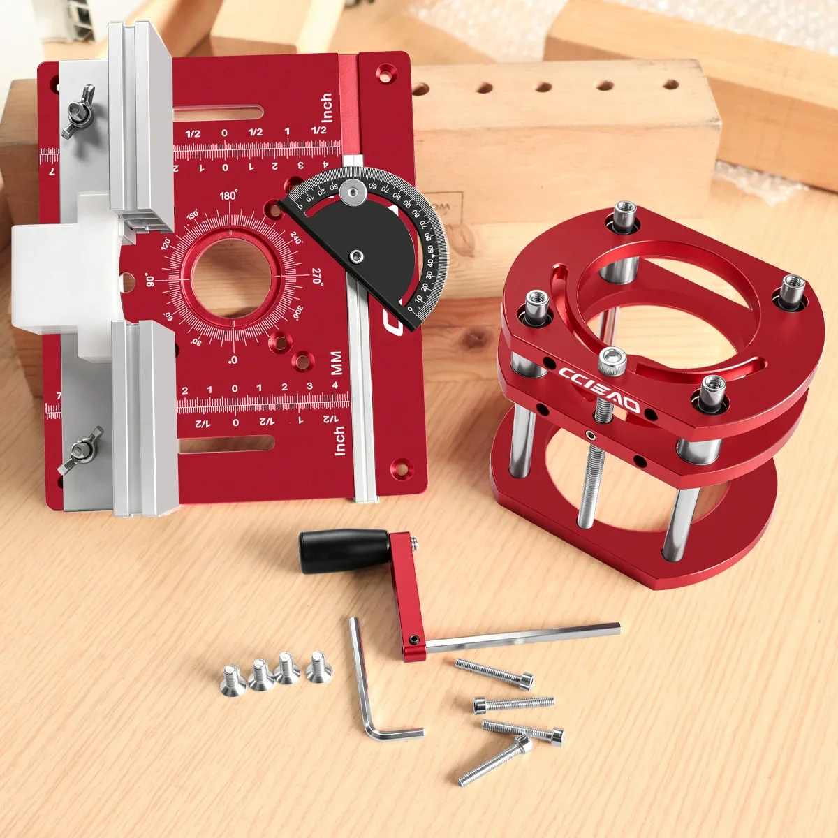 Router Table Lift Miter Gauge Woodworking Insert Plate Aluminum Alloy Adjustable Angle Template Scribing Tool for DIY Projects