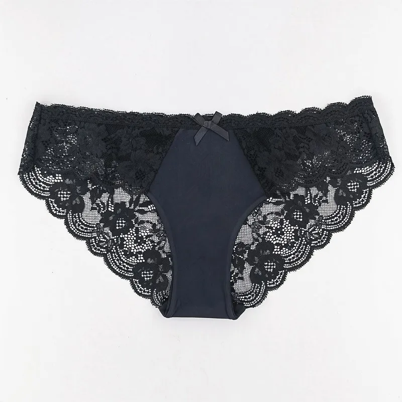 Large Size Underwear Women Lace Edge Sexy Low Waist Half Pack Hip Briefs Cotton Crotch Comfortable Breathable Panties Women