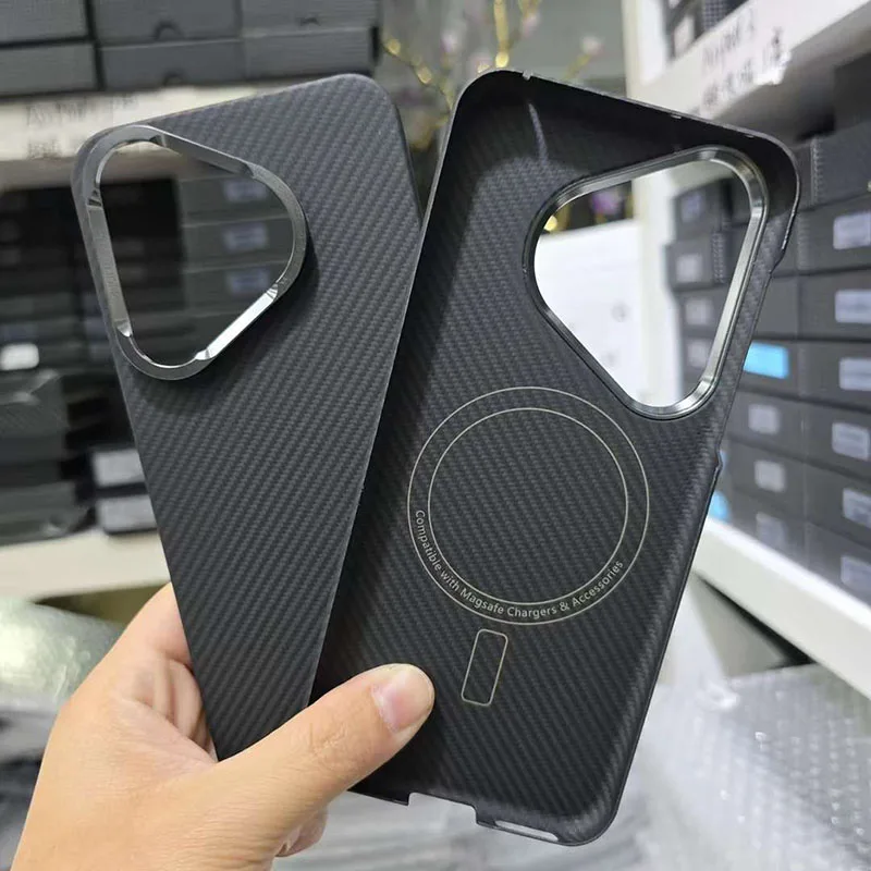 

Чехол для Huawei Pura 70 Pro Plus P70 Ultra Magsafe, прочный магнитный чехол с кольцом из настоящего углеродного волокна, арамидная Магнитная Защитная крышка