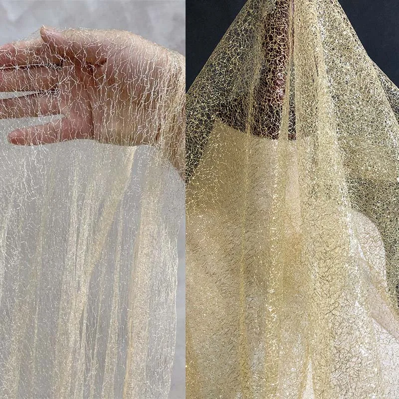 Tela de tela de rayo de tela caótica, hilo dorado y plateado, tela de tela caótica, tela de araña, encaje hueco, hilo de tela caótica