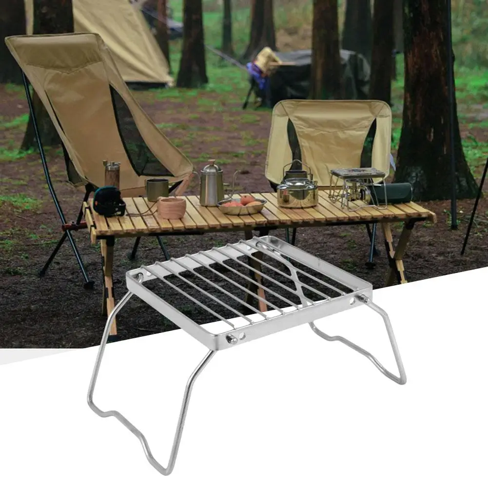 Outdoor Stainless Steel Stove Holder Foldable Portable Gas Stove Camping Campfire Cooking Stand Supplies BBQ M9I9