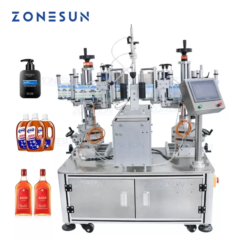 ZONESUN XL-T806 Semi Automatic Double-side Soap Laundry Liquid Paste PET Flat Bottle Labeling Machine with date printer