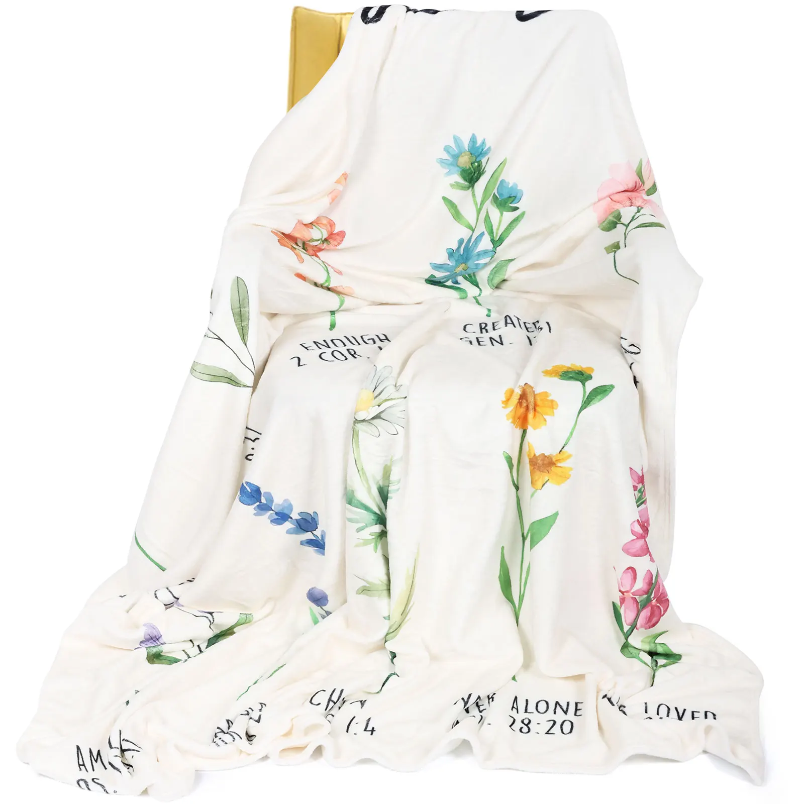 

Фланелевое теплое одеяло, христианское одеяло с цветами и письмами, 59 x 79 дюймов, для домашнего офиса, путешествий, христианский подарок для женщин