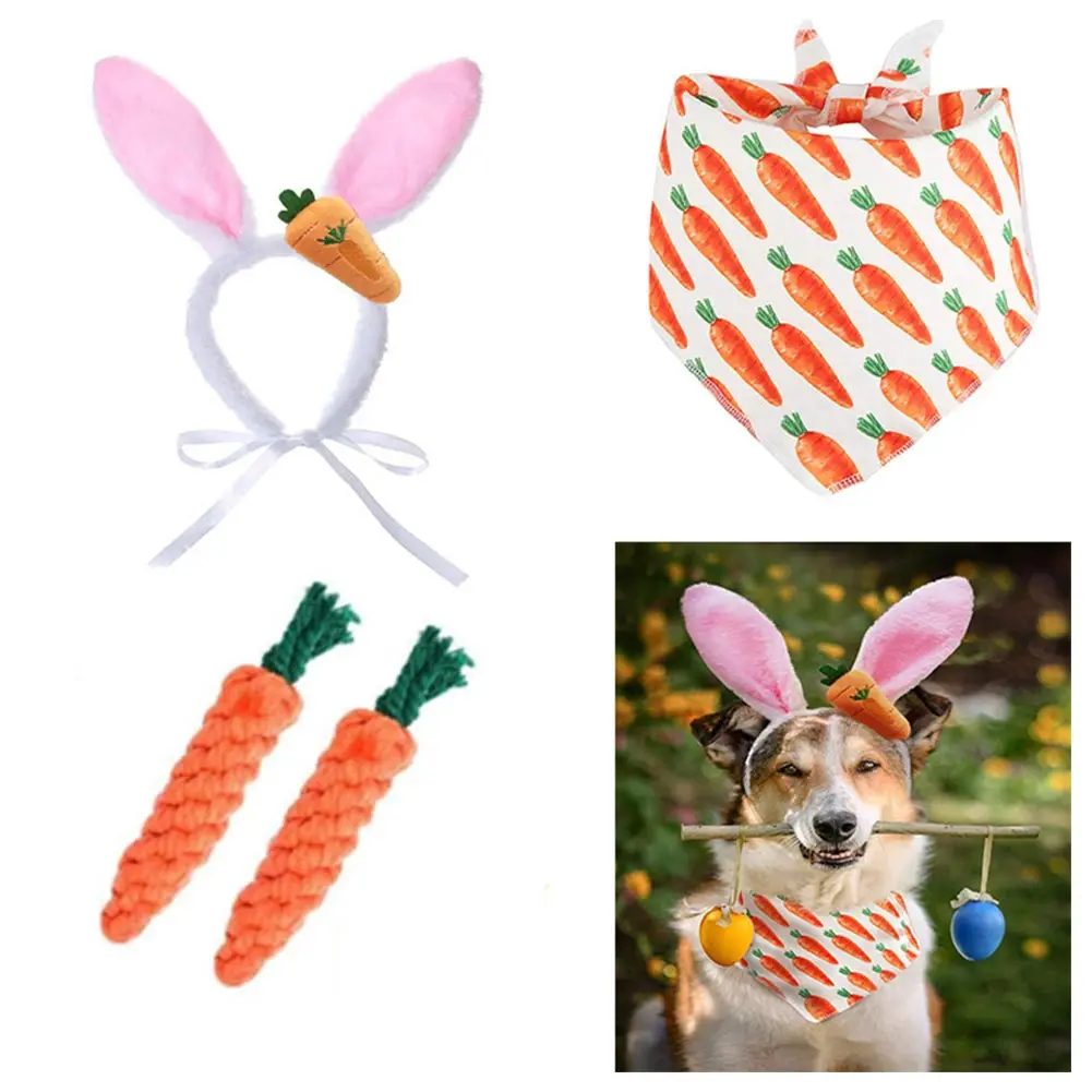 Easter Rabbit Pet Cosplay Carrot Headband Bibs Scarf Dog Cat Puppy Costume Accessories Outfits Halloween Carnival Party Props