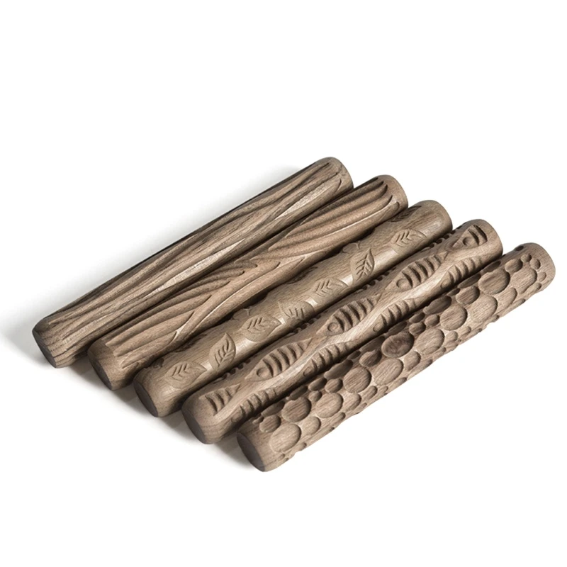 พื้นผิวไม้โคลน Pressed Roller รูปแบบ Roller Rod นูน Rolling Pin ศิลปะเครื่องปั้นดินเผาเซรามิค