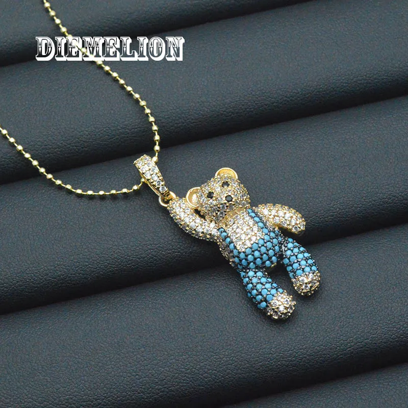 Luxury 18k Gold Plated Full Pave Colorful Zircon Bear Pendant Necklace Cute Bear Animal Necklace for Women Fine Jewelry