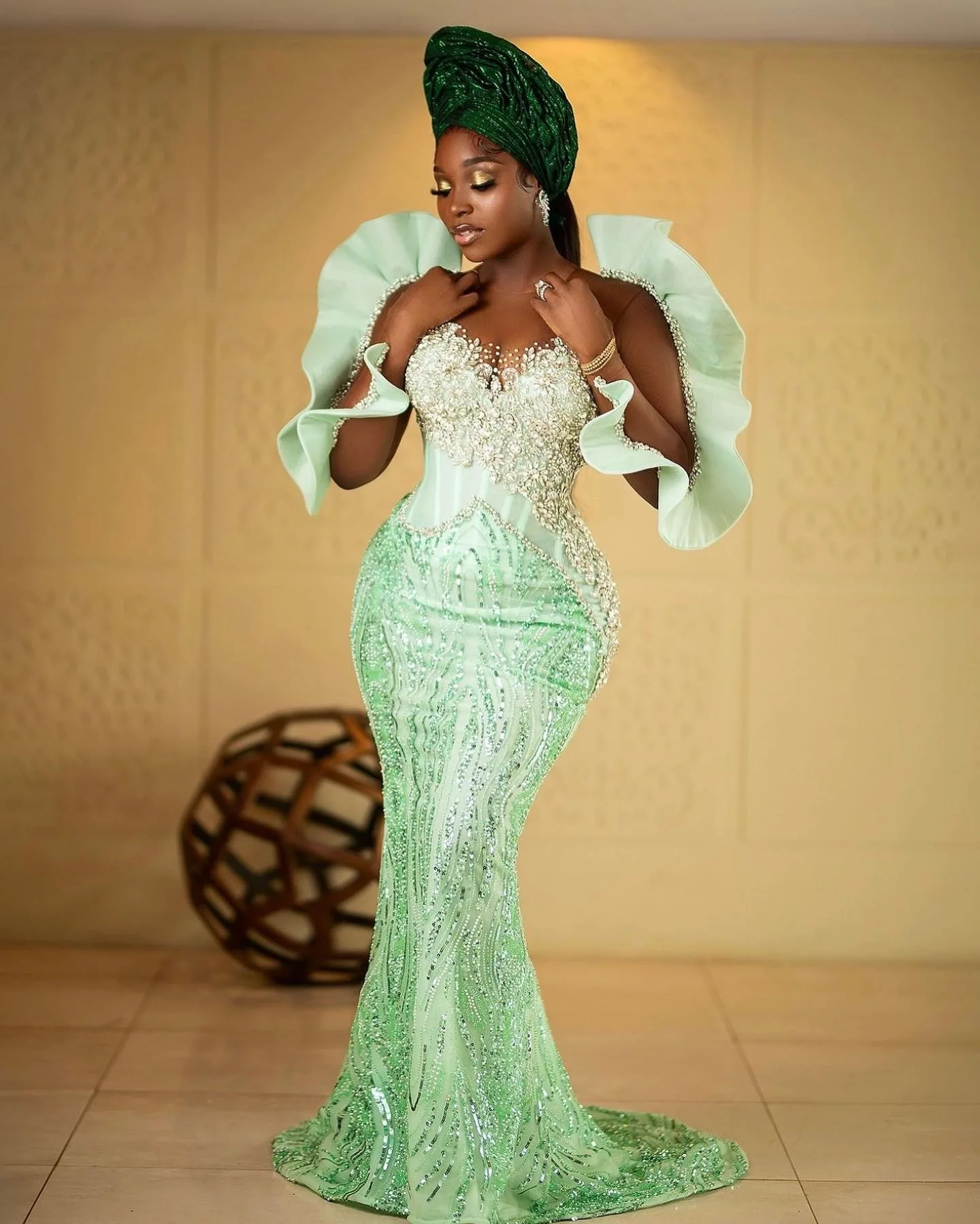 2024 Plus Size Mermaid Mint Prom Dresses Beaded Crystals Evening Formal Party Second Engagement Birthday Gowns Dress ZJ18