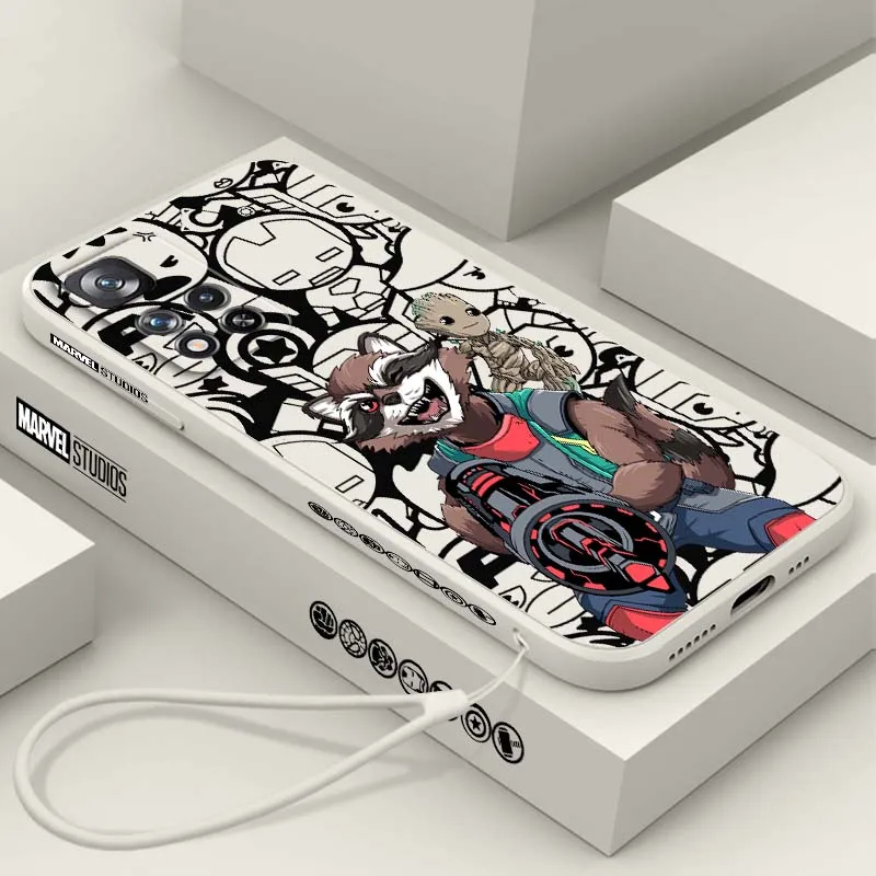 

Marvel Root Torch Raccoon Phone Case For Xiaomi Redmi Note 14 13 13R 12 12R 11 11E 11T 11S Pro Plus 5G Liquid Left Rope