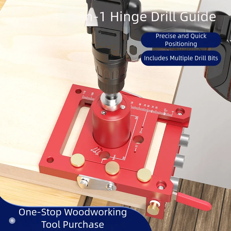 

3in1 Hinge Hole Puncher with Calibration Scales and Multiple Drill Bits for Precision Drilling in Woodworking Projects