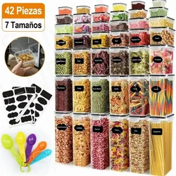 16 24 36 Pcs Set Bpa-Free Airtight Plastic Stackable Kitchen Organizer Cereal 42pack Dry Food Storage BIn Box Container