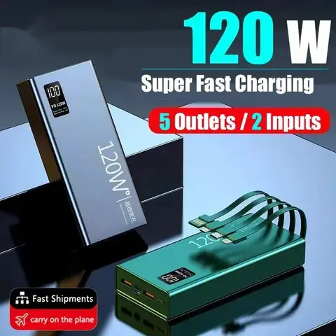 고용량 보조배터리 고속 충전 보조베터리, 휴대용 배터리 충전기, 아이폰, 삼성, 화웨이, 샤오미, 120W, 50000mAh, 4 in 1