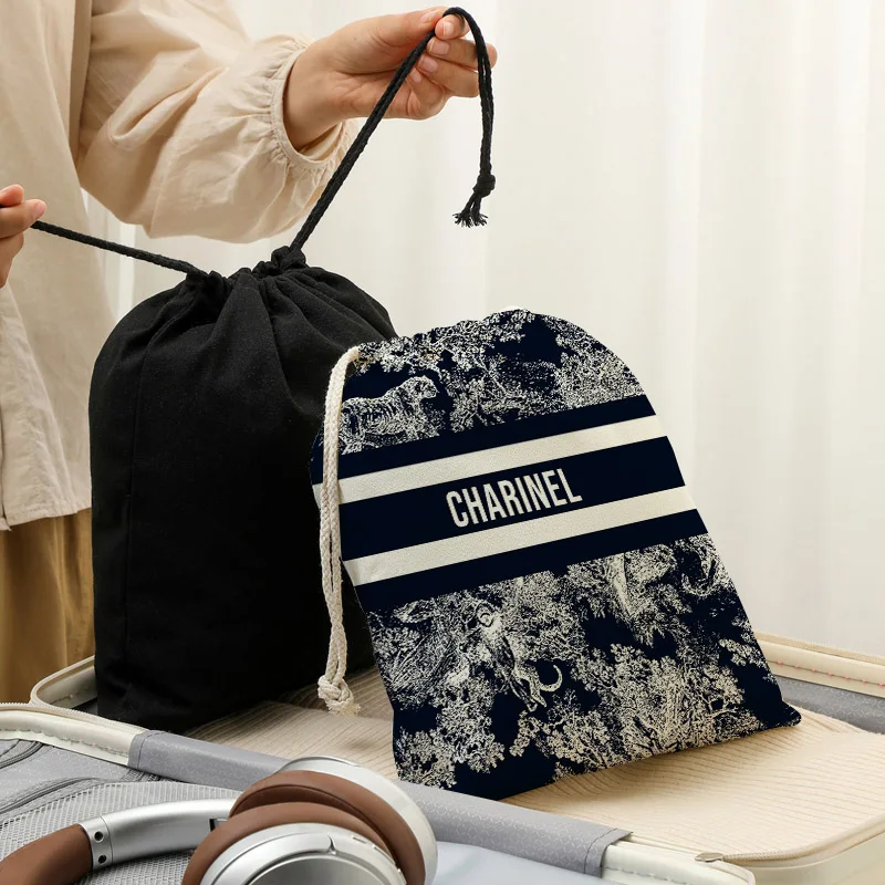 Canvas Bag Shoulders Drawstring Bundle Pockets Shopping Student Backpack Bag Cotton Pouch for Gym Traveling Storage Bag