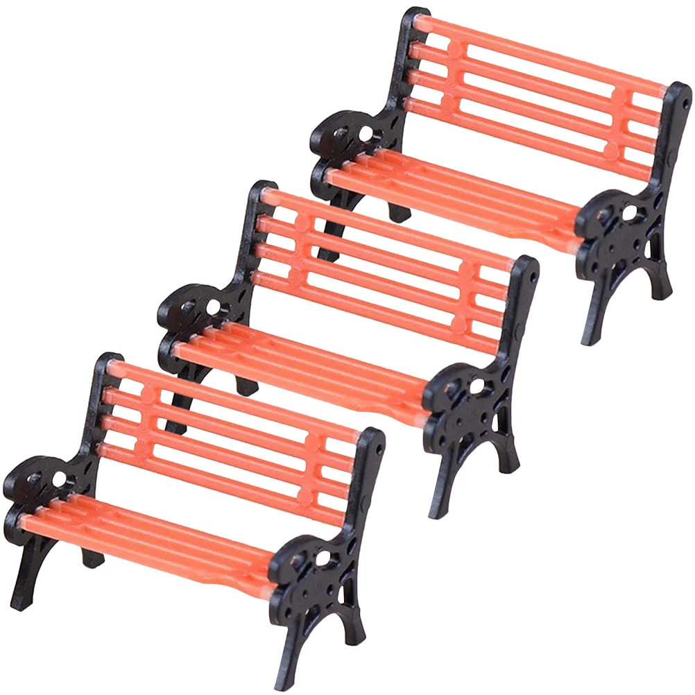 3 Pcs Toy Miniature Bench Garden Christmas Furniture Decor Model Chair Figurine Scene