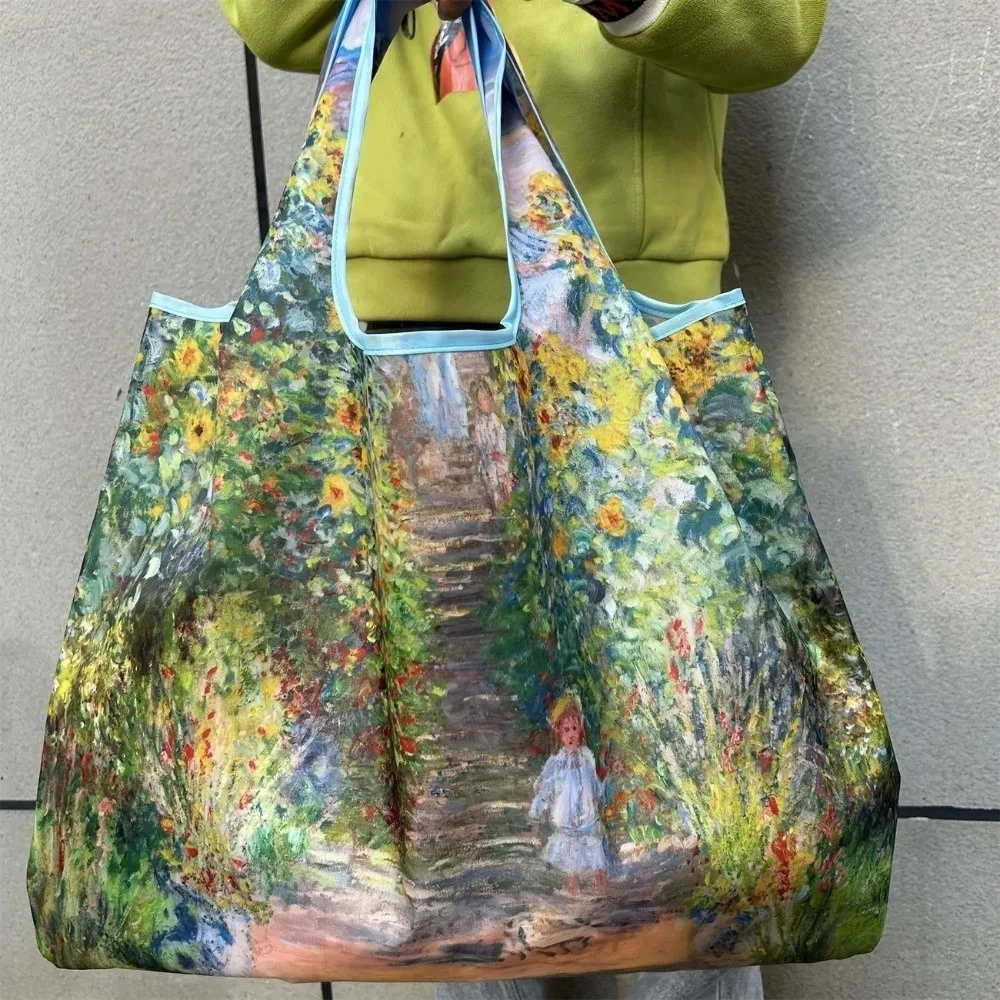 Oil Painting Print Folding Shopping Bag Large Capacity Portable Design Grocery Bag Positioning Design Foldable Feature Tote Bag view 5
