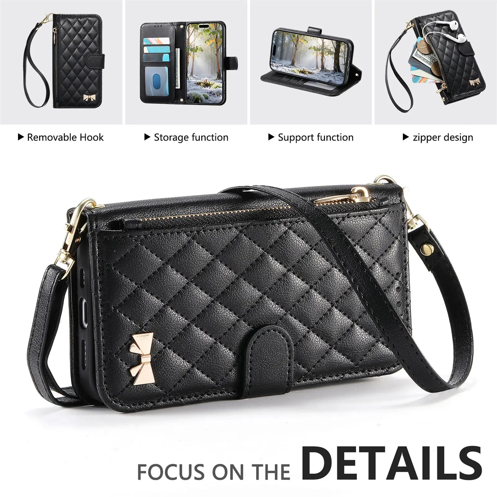 PU Leather Zipper Crossbody Wrist Strap Flip Wallet Phone Case For Samsung Galaxy S26 S25 Plus S24 FE S23 Ultra S22 A57 Cover view 4