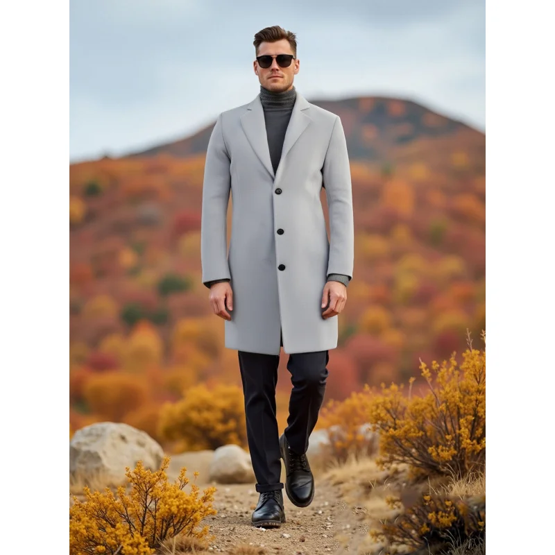 

2025Men's Fashionable Spring and Autumn Trench Coat Business Casual Single-Breasted Lapel Wrinkle-Resistant Coat