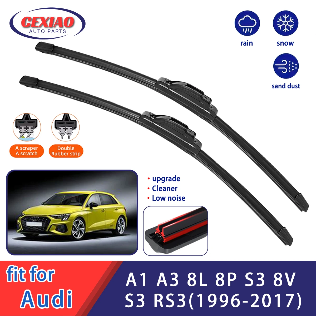 

For Audi A1 A3 8L 8P S3 8V S3 RS3 Front Windshield Wiper General Motors Multifunctional Double Rubber Strip Wholesale