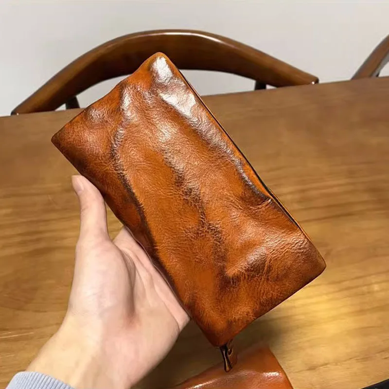 AETOO  Leather long men\'s wallet Vintage plant tanned top layer cowhide clutch bag Korean zippered money clip Soft leather mobil