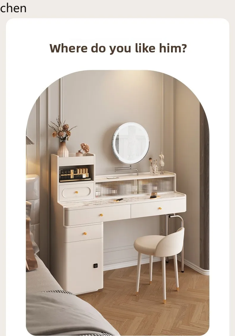 ZML خزانة من الخشب الصلب لغرفة النوم، طاولة مكياج حديثة وبسيطة #4