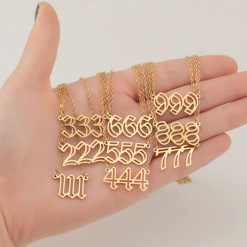 Stainless Steel Hollow Angel Number Lucky Numbers Necklaces 111 222 333 444 555 777 888 999 666 000 Pendant Necklace Jewelry view 3