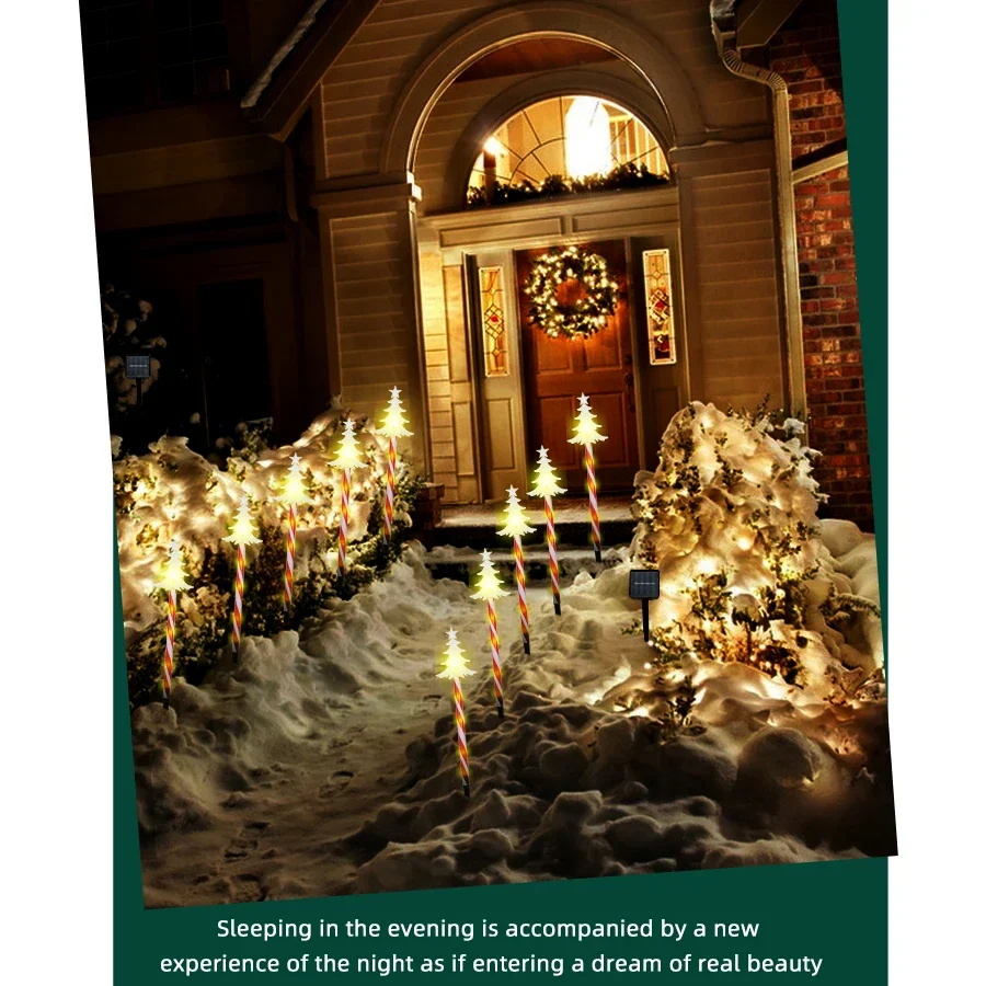 5개 태양열 크리스마스 장식 조명, 야외 LED 산타클로스 트리 및 눈사람 말뚝, 방수 정원 통로 조명