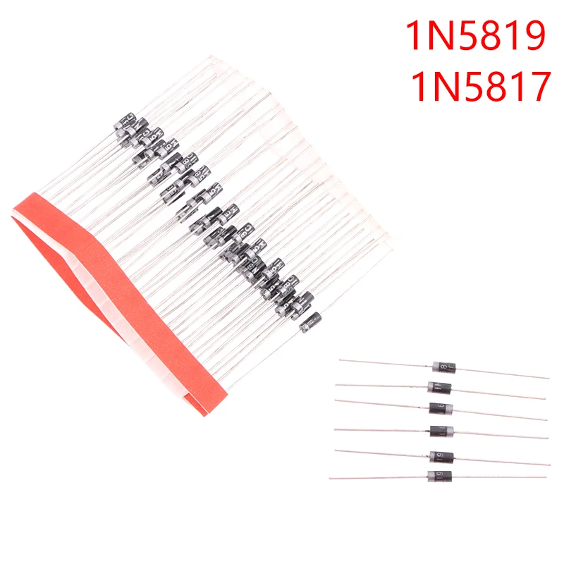 50Pcs Schottky Rectifier Diodes 1N5817 1N5819 Direct Insertion Schottky Diodes DO-41 1A 20V-40V IN5817 IN5819