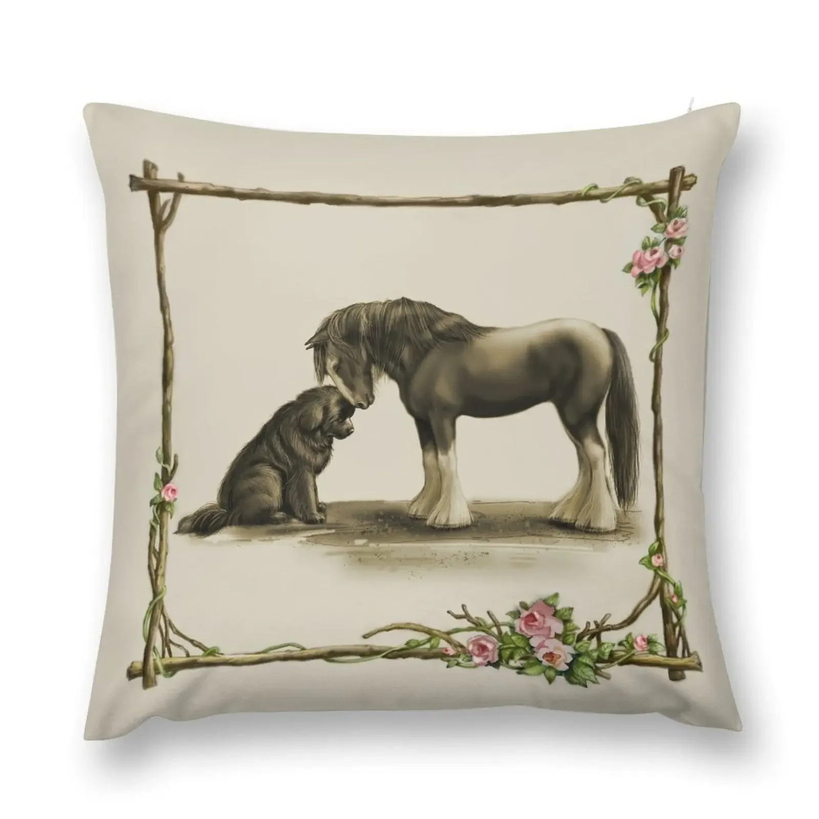 Clydesdale and Newfie Throw Pillow Elastic Cover For Sofa Decorative Cushions Room decorating items Sofa Cushion pillow