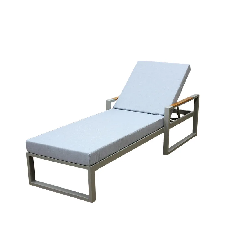 

Hotel outdoor bed aluminum alloy teak exposed swimming pool lounge chair designer outdoor waterproof leisure metal lounge chair