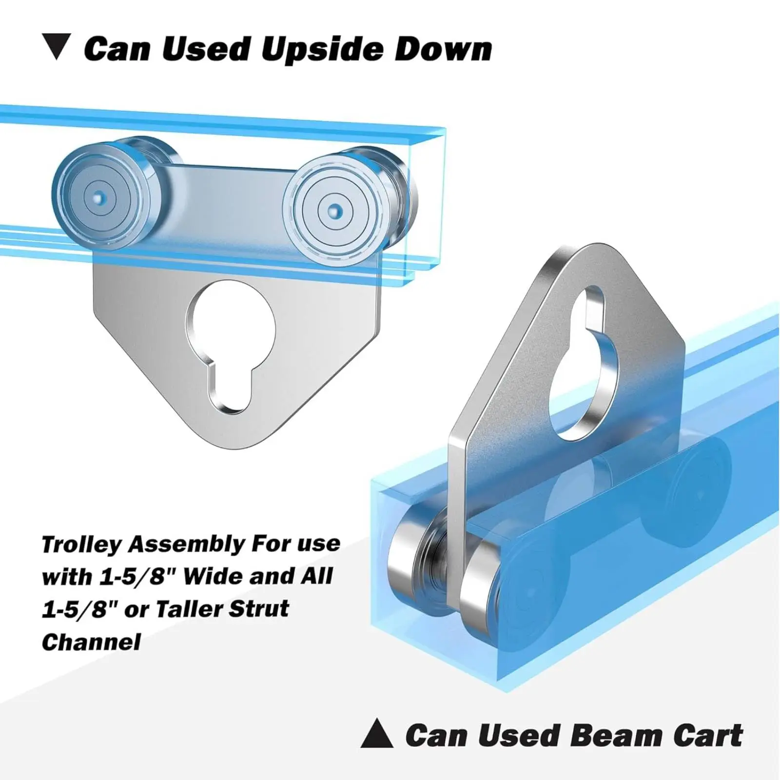 2pcs Duty Triangular Roller Trolley For 1-5/8 Strut Channel Galvanized Steel Silent Sliding Door Pulley Lifting Tool view 2