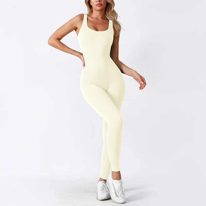 Thread Pants Jumpsuit with Chest Pad Seamless Sports Suit Fitness Yoga Suit Jumpsuit