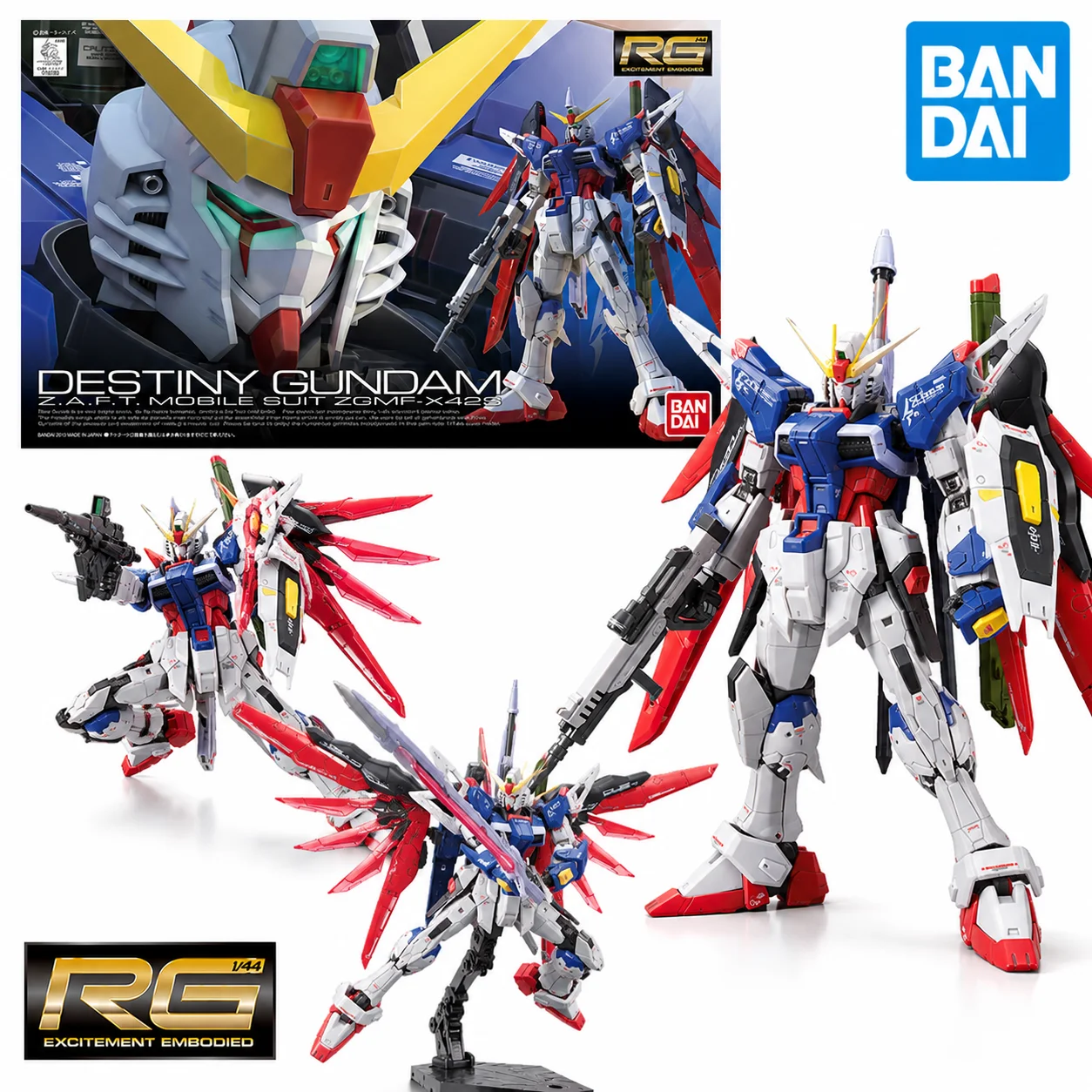 Bandai Original RG 144 Destiny Gundam Wings of Light Gundam SEED, figurine d'action, kit de modèle assemblé, jouets Mecha, cadeau pour garçons