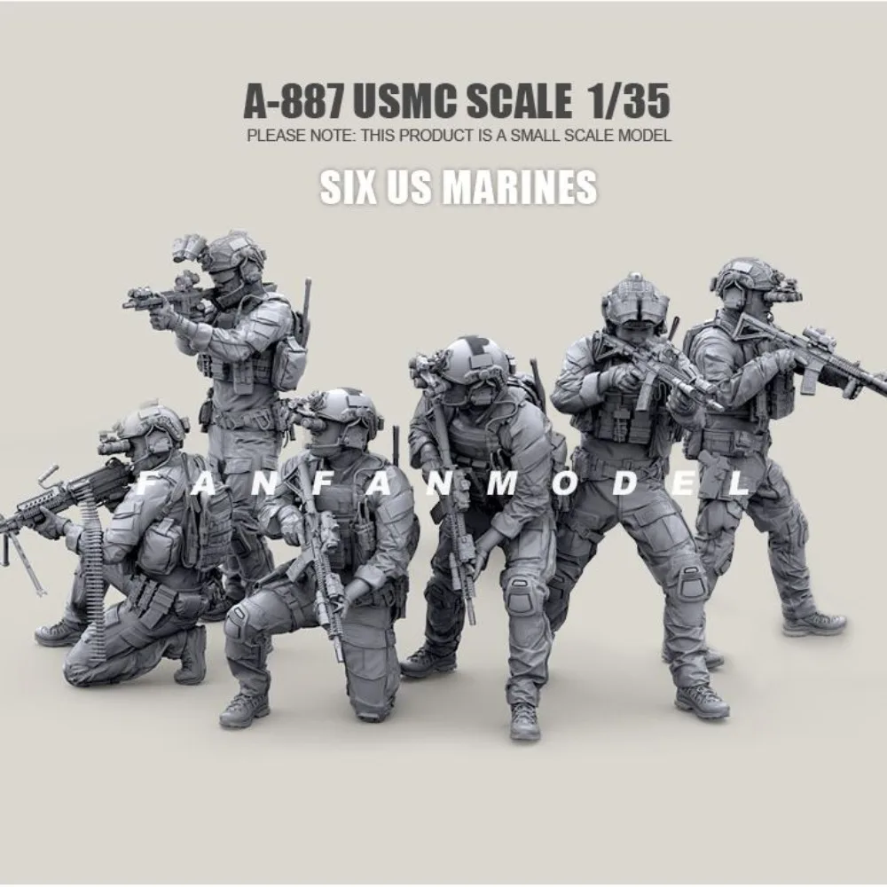 1/35 Miniature Scale 6pcs/pack US Military Soldiers Models 3D Printed DIY Coloring Self-assembly Resin Figurine Decoration Craft