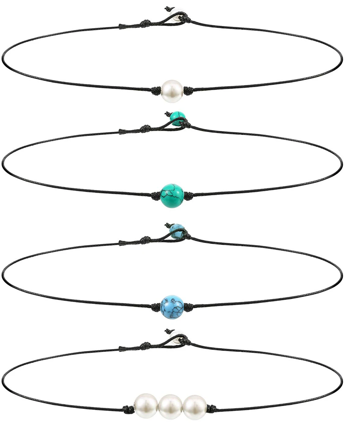 Fashion Green Blue Turquoises Pearl Charms Choker Necklace on Leather Cord for Women Men Handmade Jewelry Gifts