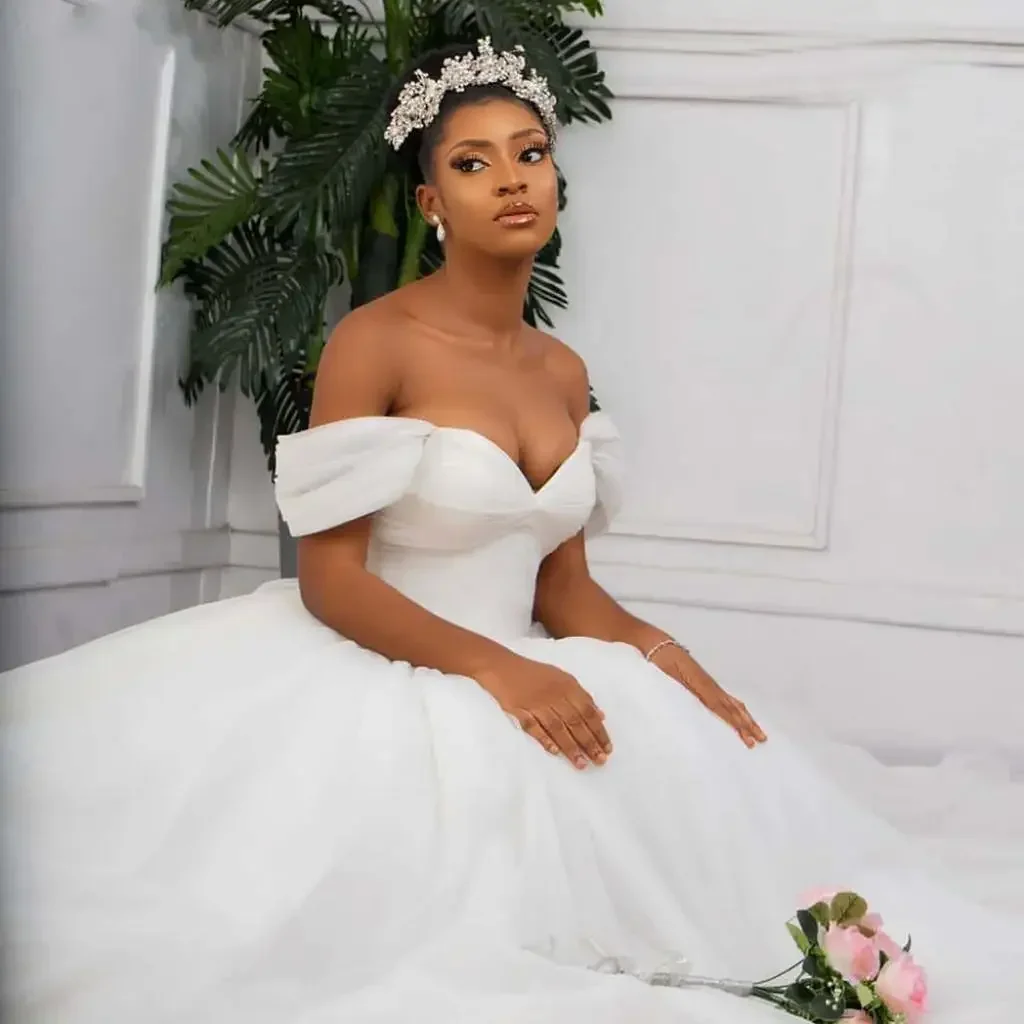 Personalizado querida tule ruched vestido de casamento trem varredura fora do ombro robe de mariee plus size espartilho volta vestido de noiva