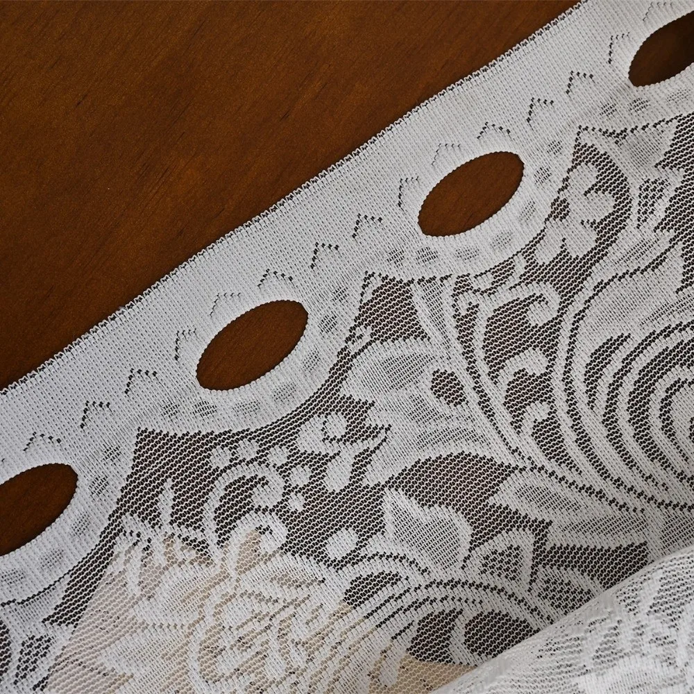 Decorative Flower Short Curtain Light Filtering White Lace Pearl Curtain Divider Through-rod Design Triangle Curtain Living Room