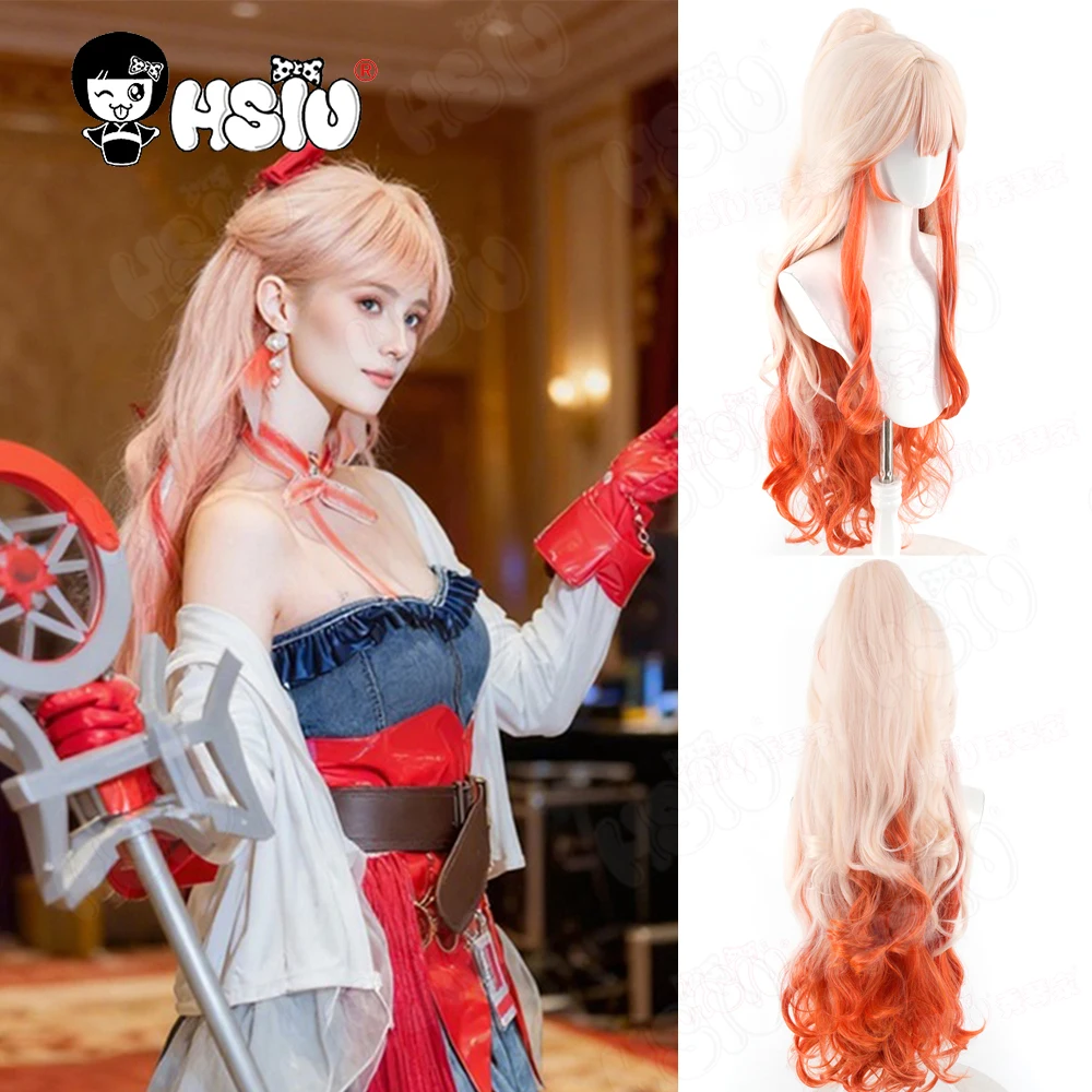 Haruka Cosplay Wig Fiber synthetic wig「HSIU」80Cm Grey Pink Mixed Orange Pink Long Wig+Wig cap Game Arknights Haruka Cosplay