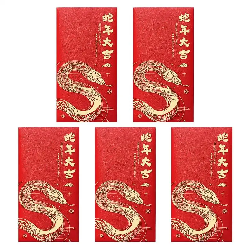 5Pcs Chinese New Year Red Envelopes Hongbao Red Pocket for New Year Spring Festival Birthday Marry Red Gift Money Envelopes