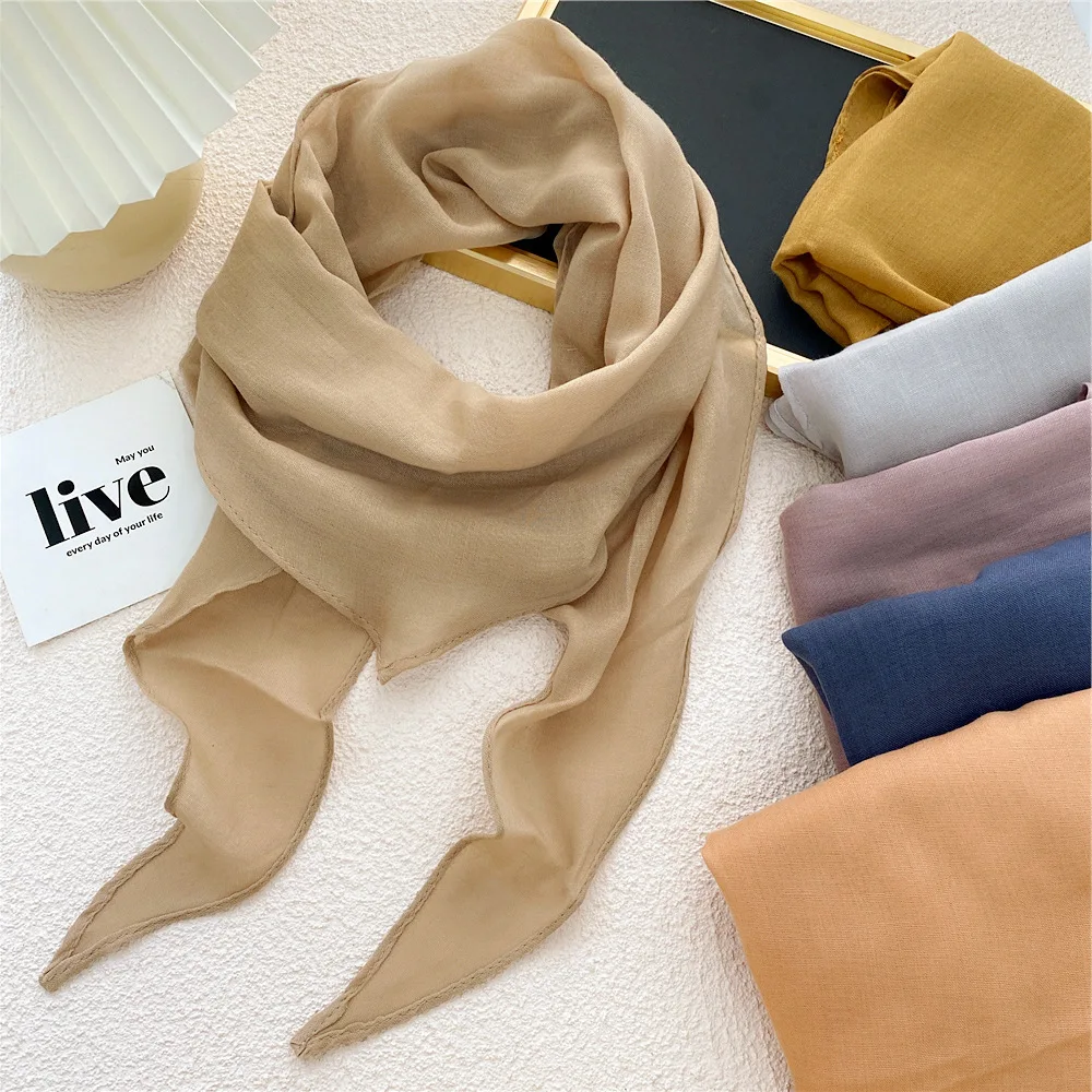 Solid Color Cotton Linen Neckerchief Large Diamond Scarf Female Spring Autumn Summer Fashion Literary Student Decorative Muffler