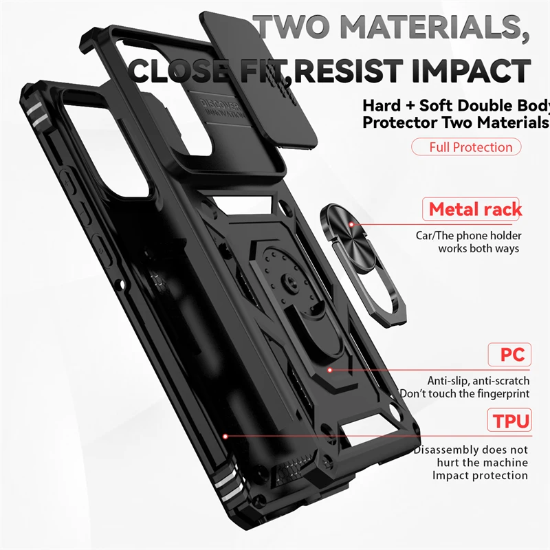 For Motorola Edge 5G 2024 Case Slide Lens Protect Shockproof Armor Phone Funda For Moto edge 2024 5G Car Holder Ring Back Cover