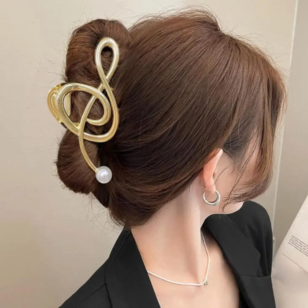 Size Hair Claw Elegant Music Note Hair Claw with Faux Pearls Metal Barrette for Women Non-slip Hair Accessory for Stylish Updos