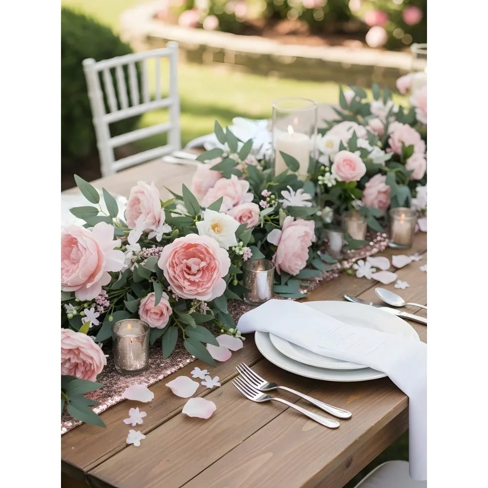 

2 Pack 5.9ft Artificial Peony Flower Garland Peony Flower Greenery Garland With Fake Willow Leaves For Wedding Ceremony