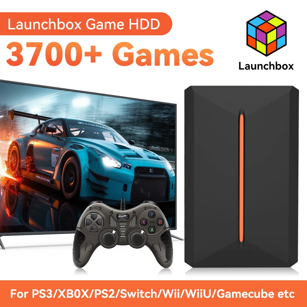Launchbox 500GB Hard Disk Drive Retro Game HDD&Game controller With 3700+ Retro/3D Games Plug&Play for PS4/PS3/PS2/WiiU/Wii