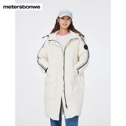 Metersbonwe piumino lungo con cappuccio donna cappotto invernale Parker spesso moda giacche calde capispalla bianca Casual top di marca