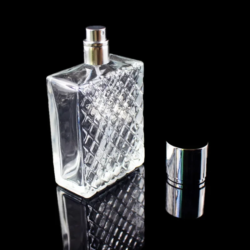 1pc 100ml Transparent Thick Glass Perfume Bottle Square Portable Empty Spray Fragrance Atomizer Refillable Bottles