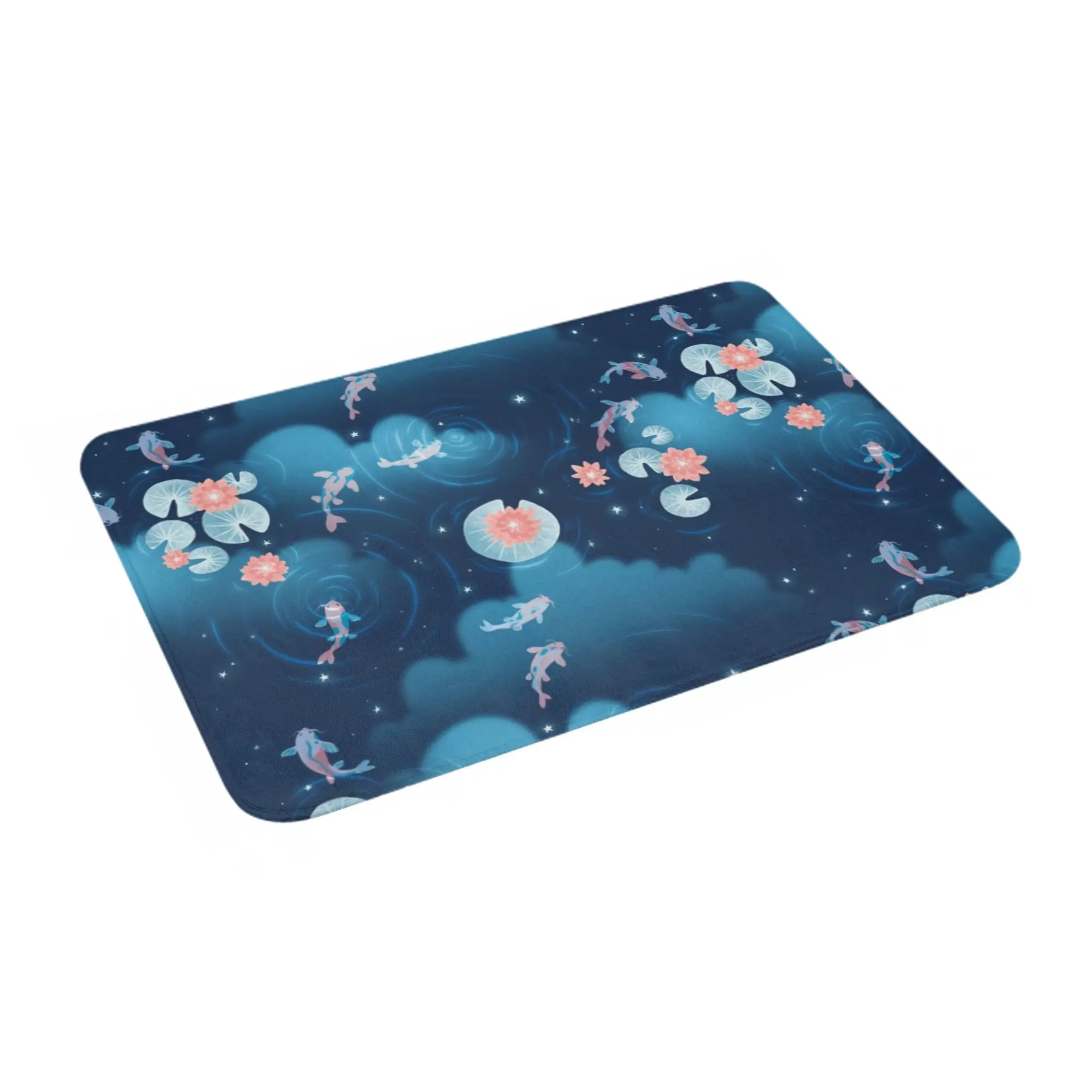 Koi Pond Night Front Floor Door Entrance Mats Outdoor Japanese Carp Fish Animal Kitchen Bath Doormat Bedroom Carpet Rug