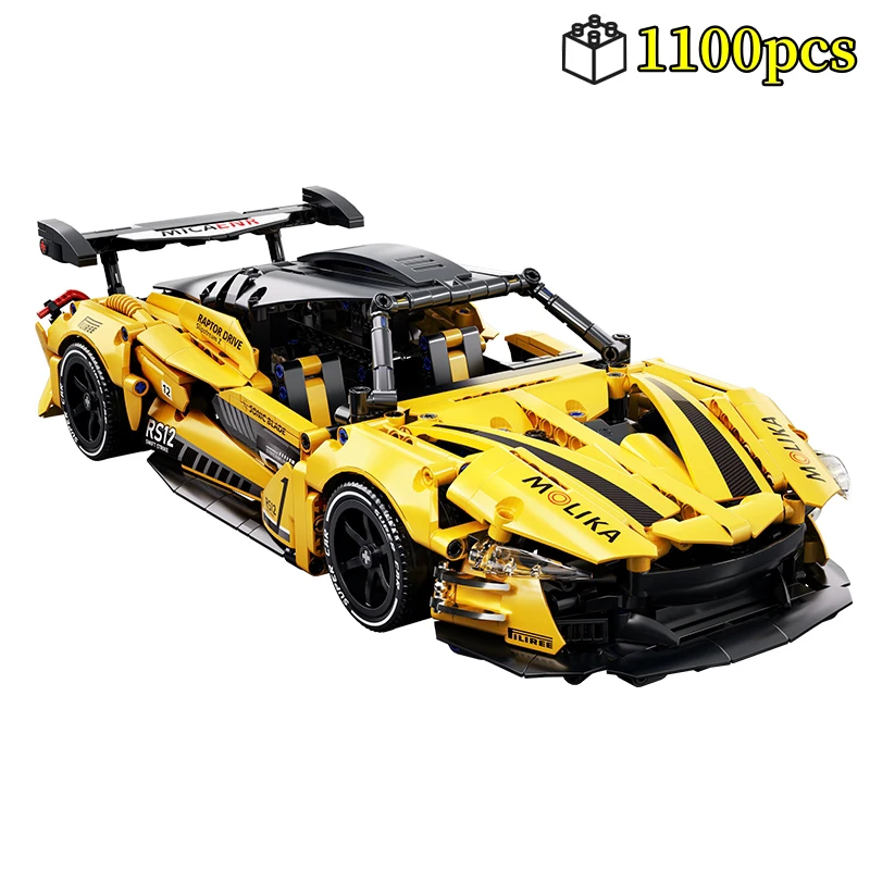 

New 1:14 Technical Yellow City Speed Racing Car Building Blocks MOC Bricks Famous Sport Vehicle Model Assembly Toy Kid Gift
