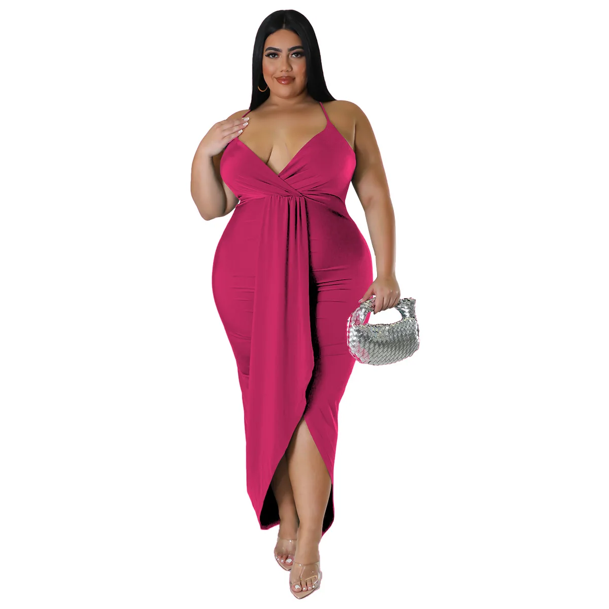 SOMO Solid Color Elastic Maxi Long Dresses for Woman 2023 Sexy V Neck Plus Size Summer Halter Party Dress Wholesale Dropshipping