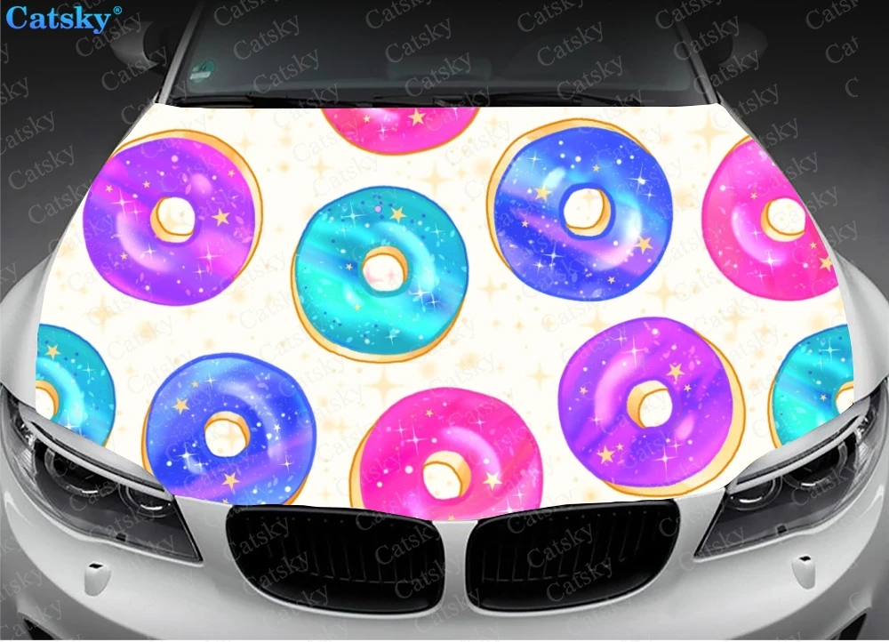 Galaxy Donuts Custom Car Hood Vinyl Stickers Wrap Vinyl Film Engine Cover Decals Sticker Universal Car Hood Protective Film